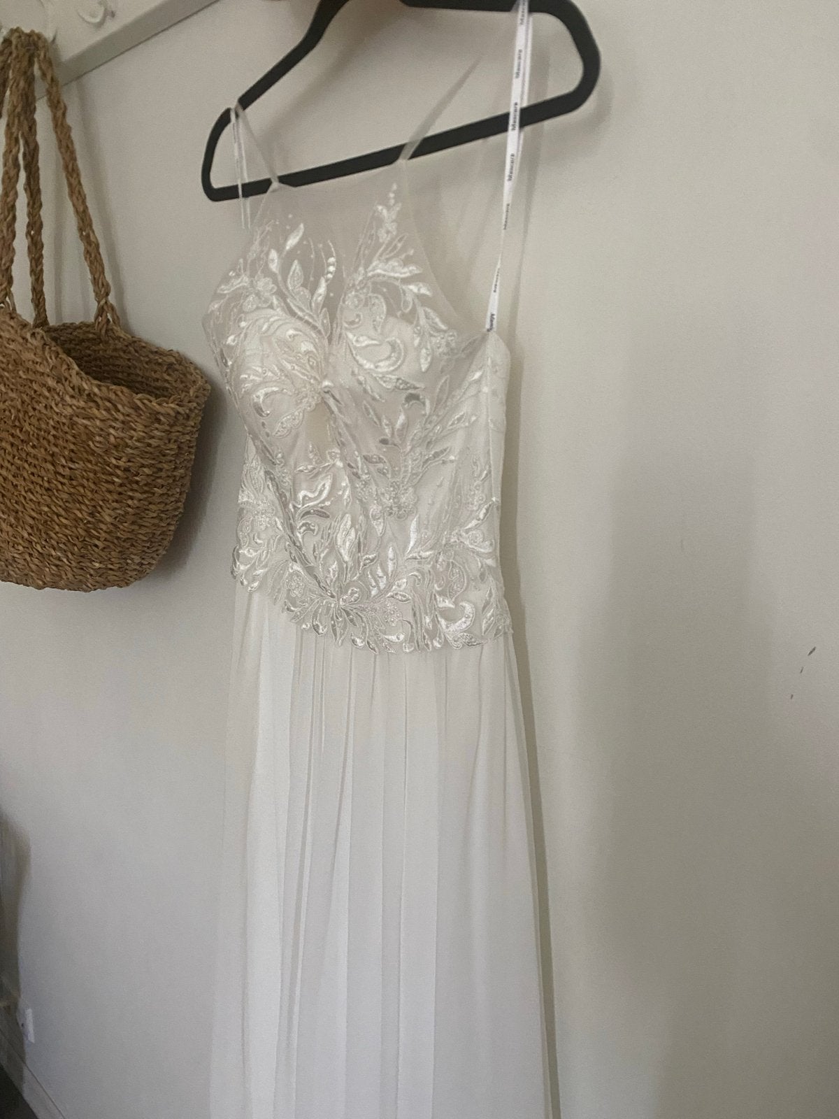 Prachtige Witte Trouwjurk met Kant en Chiffon 36/38, Ophalen of Verzenden, Zo goed als nieuw, Wit, Trouwjurk