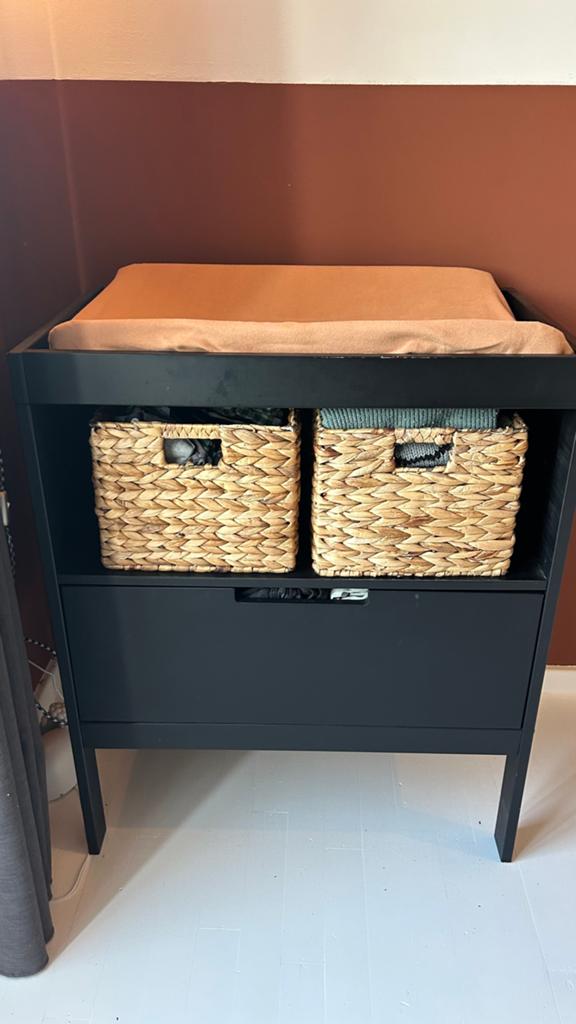 Zwarte Commode met Lade en Opbergruimte, Ophalen, Gebruikt, 50 tot 70 cm, 75 tot 100 cm