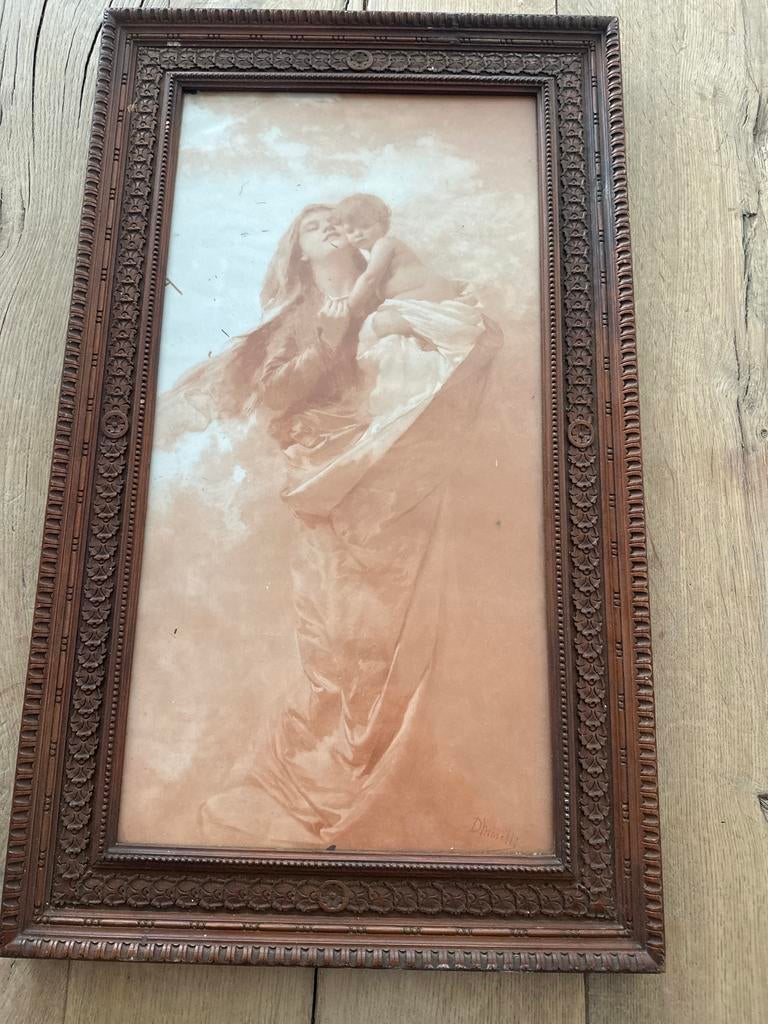 Antieke Alinari fotogravure: Madonna en Kind (Morelli), Gebruikt, Oorspronkelijke maker, Ophalen of Verzenden, Print