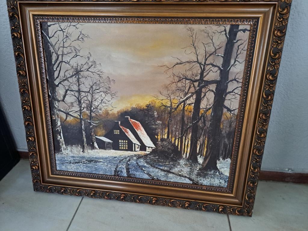 Winterlandschap met lijst 75x65, Antiek en Kunst, Kunst | Schilderijen | Klassiek, Ophalen