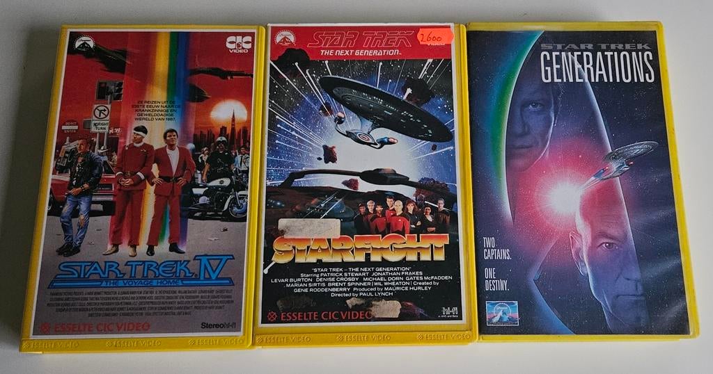 3 Ex-Rental Star Trek VHSjes: Starfight, Deel 4, Generations, Vanaf 12 jaar, Ophalen of Verzenden, Gebruikt, Science Fiction en Fantasy