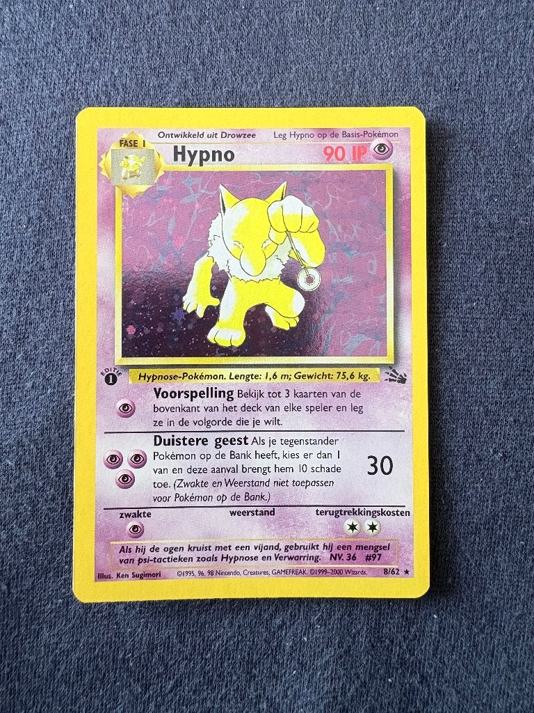 Hypno 1st Edition Holo - Fossil 8/62 - Mint, Ophalen of Verzenden, Zo goed als nieuw, Losse kaart, Foil