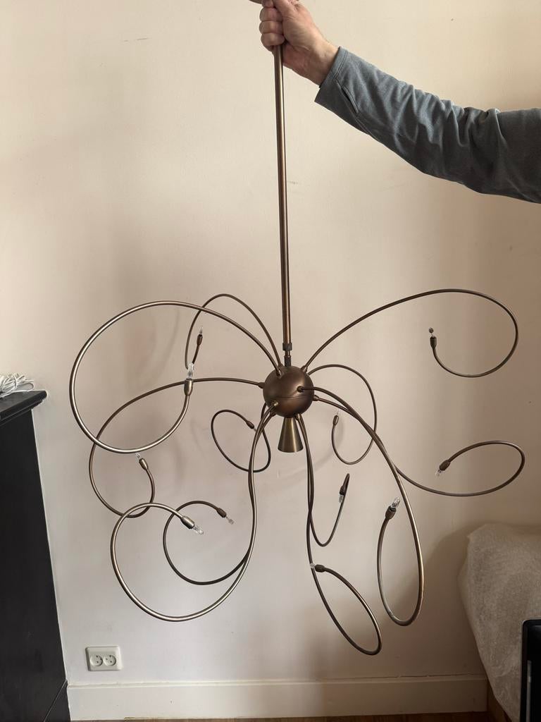 Koperkleurige, in hoogte verstelbare designlamp, Ophalen of Verzenden, Zo goed als nieuw, Metaal