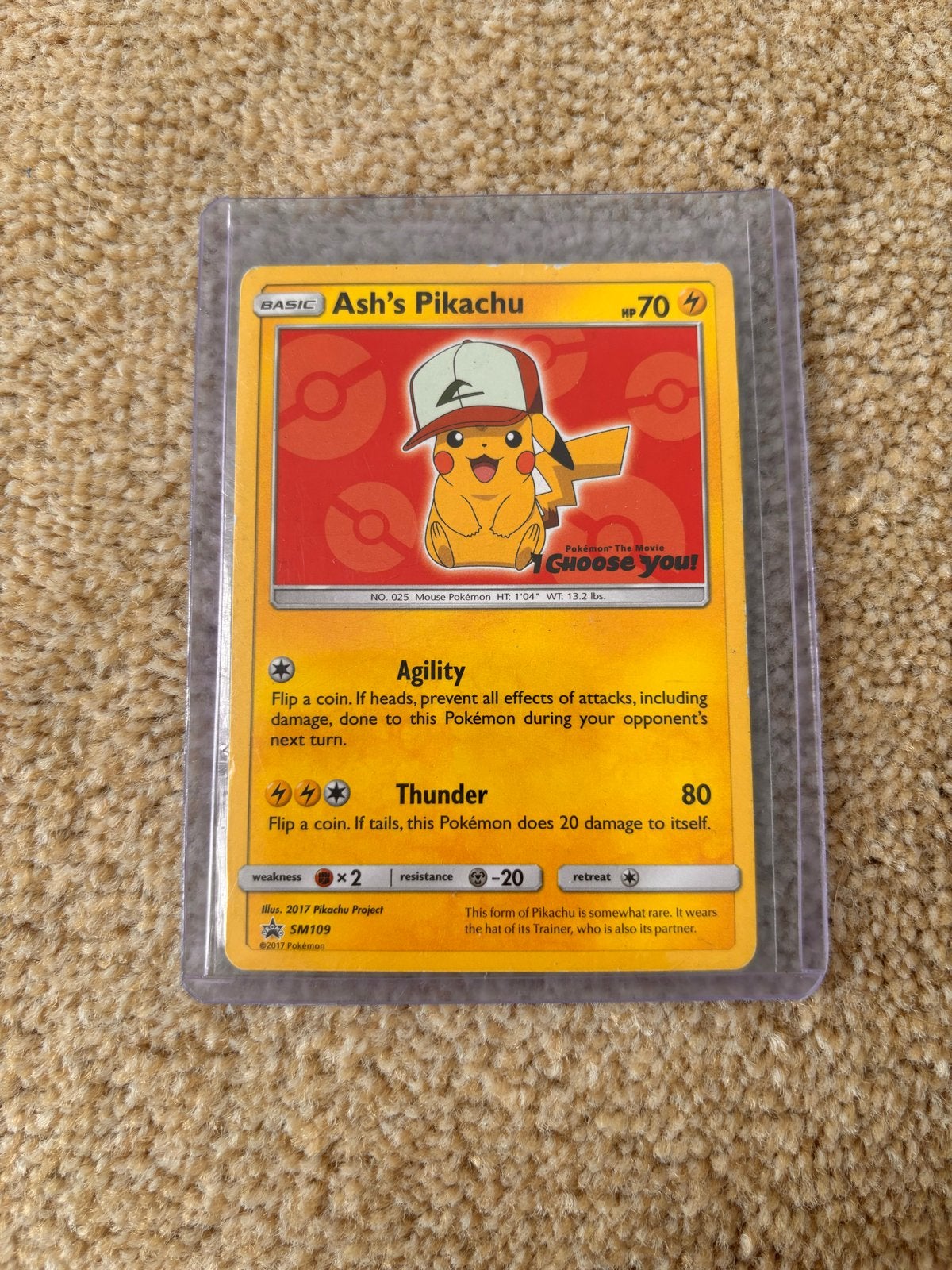 Ash's Pikachu Pokémon Kaart SM109, Ophalen of Verzenden, Zo goed als nieuw, Losse kaart