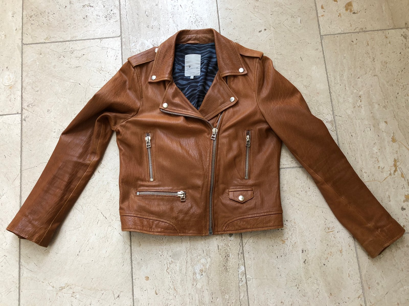 Leren cognac kleur damesjasje van Goosecraft, Bruin, Maat 42/44 (L), Ophalen of Verzenden, Zo goed als nieuw