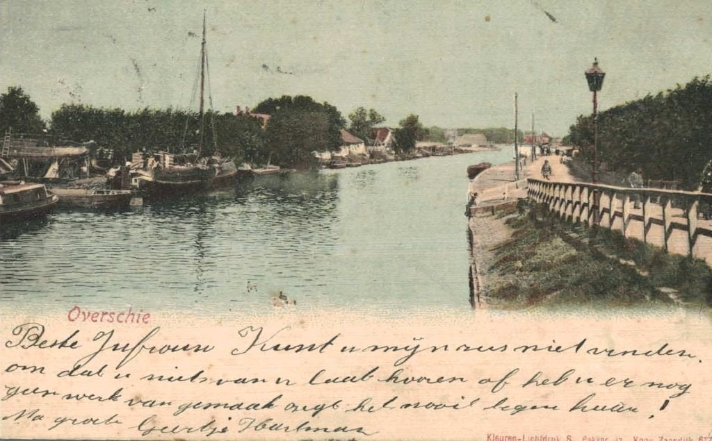 1903 ROTTERDAM Overschie - Gezicht op de Schie met boten, Ophalen of Verzenden, Voor 1920, Gelopen, Zuid-Holland