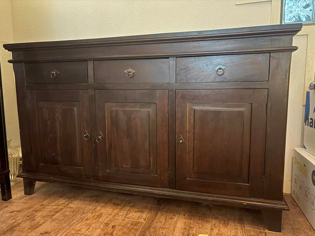 Teakhouten dressoir in koloniale stijl, Huis en Inrichting, Kasten | Dressoirs, Ophalen, Gebruikt, 150 tot 200 cm, Teakhout