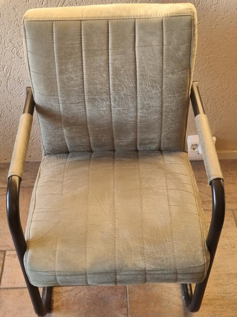 4x Eettafelstoelen Suède met Stalen Frame - Groen & Grijs, Ophalen, Grijs, Vier
