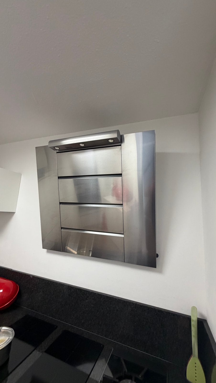 Designer afzuigkap AEG, Ophalen, Wandschouwkap, Zo goed als nieuw, Inbouw
