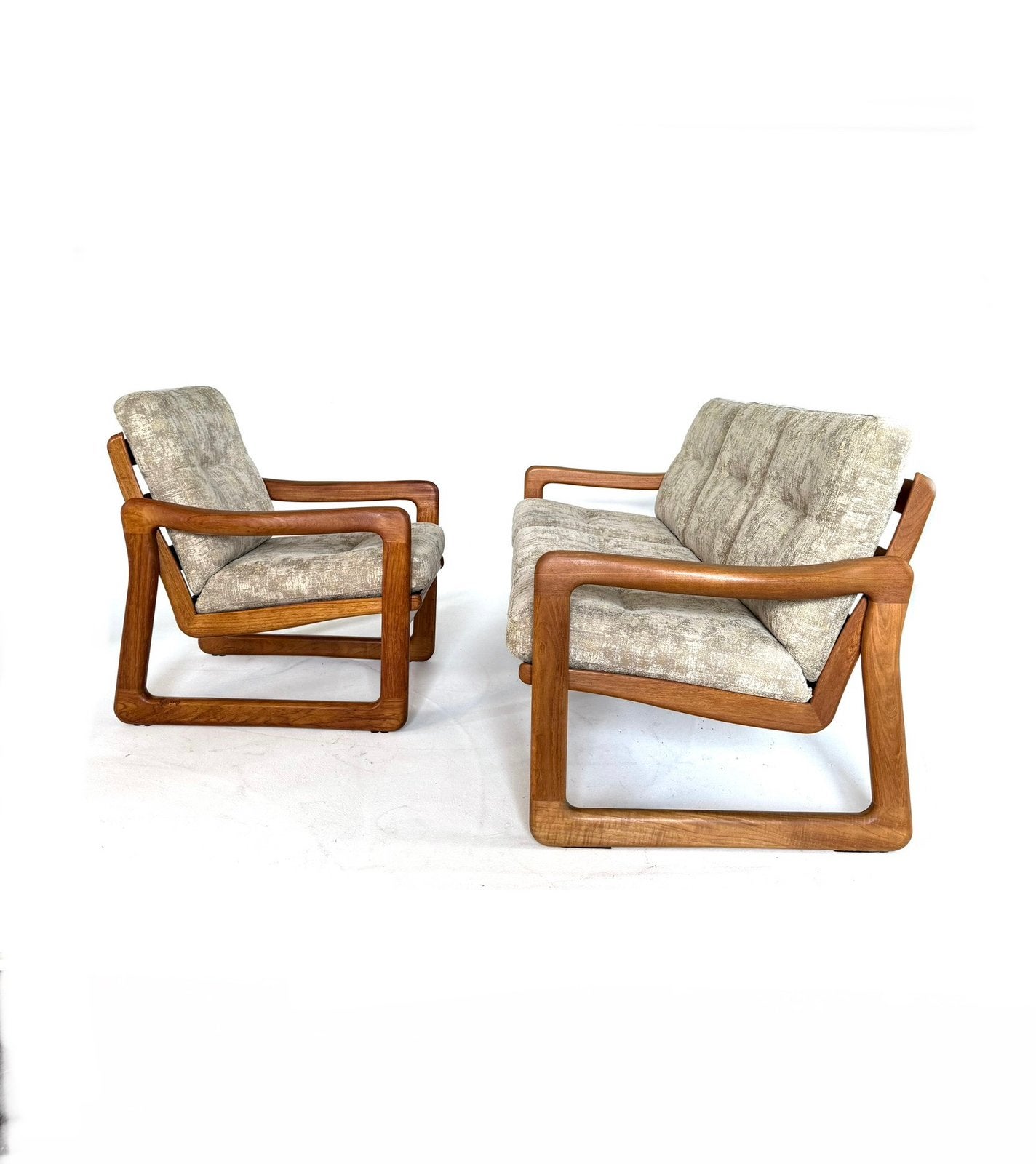 Vintage fauteuil + 3-zits, Holsterbro Møbelfabrik ‘80, Holstebro, Overige materialen, Vintage retro buisframe design rotan webbing papercord deens