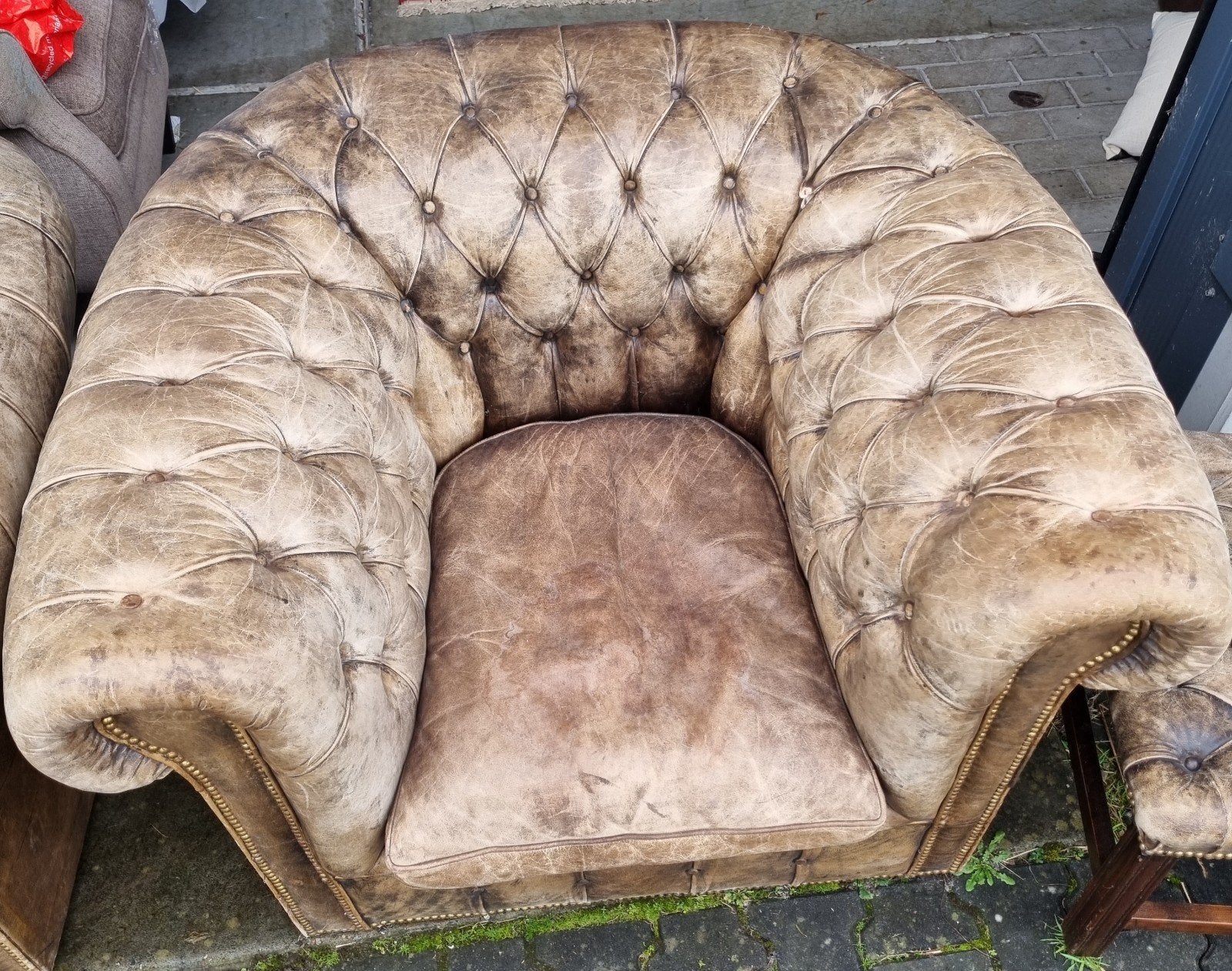 Originele oude Chesterfield club fauteuil + BEZORGING GRATIS, Gebruikt, ., Chesterfield, Ophalen of Verzenden
