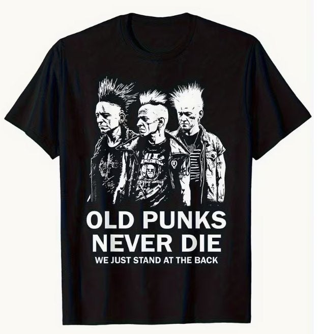 T-Shirt Old Punks never Die - Zwart