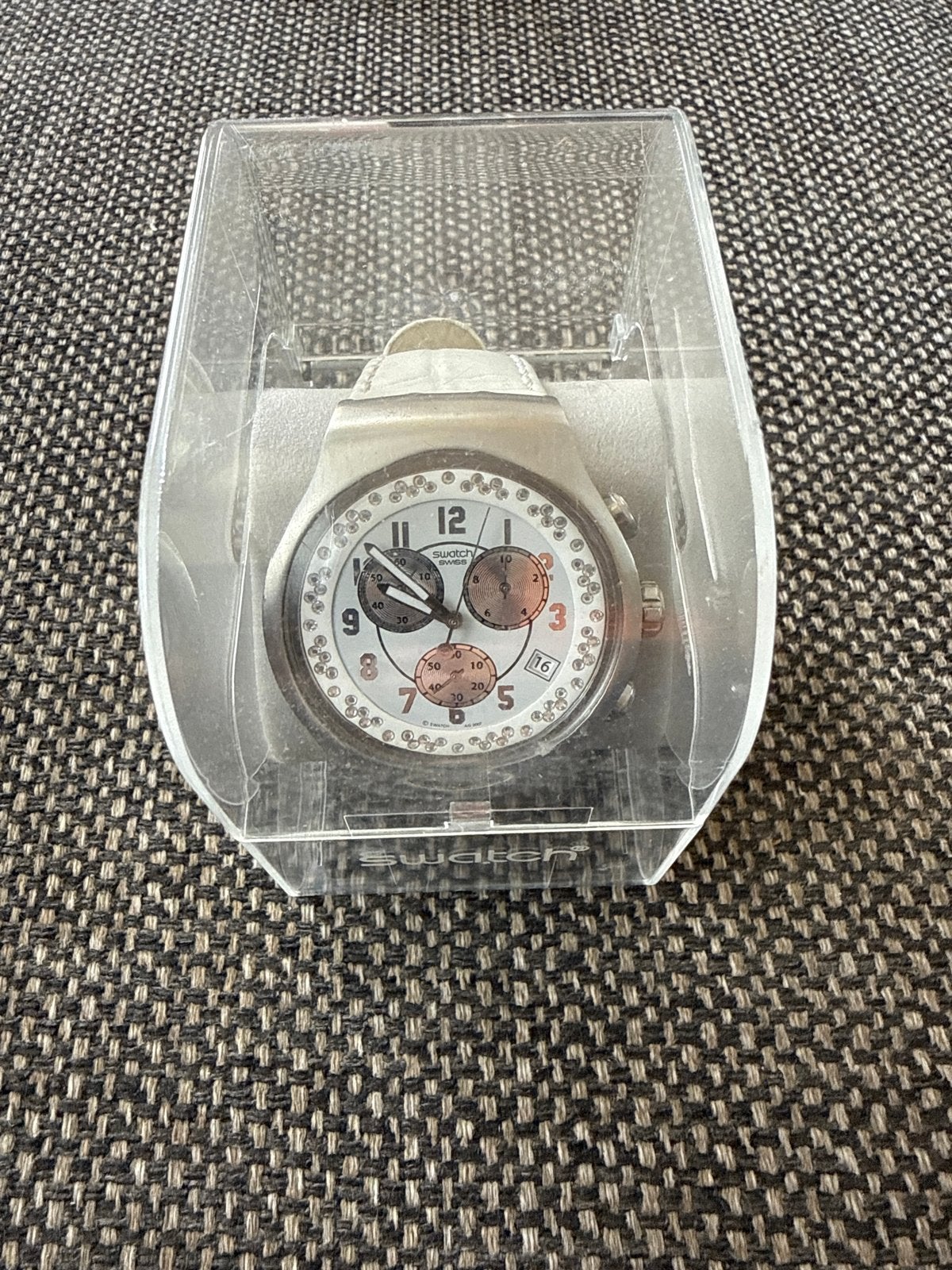 Swatch Polshorloge met Strass, Leer, Staal, Polshorloge, Swatch