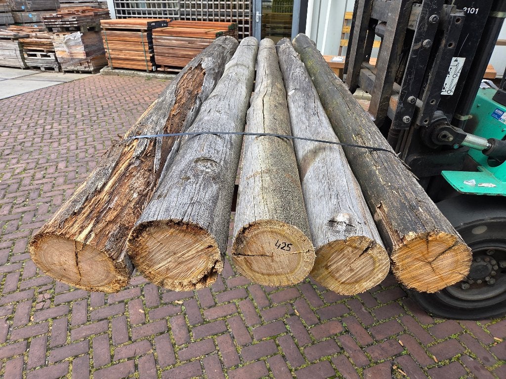 5 Gebruikte hardhouten ronde palen onbehandeld - nr: HB425, Tuin en Terras, Ophalen, Gebruikt, 250 cm of meer, Palen