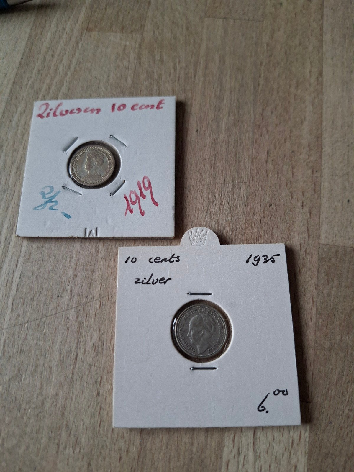 10 cent zilver 1919 en 1935 munten, Zilver, Ophalen of Verzenden, 10 cent, Koningin Wilhelmina