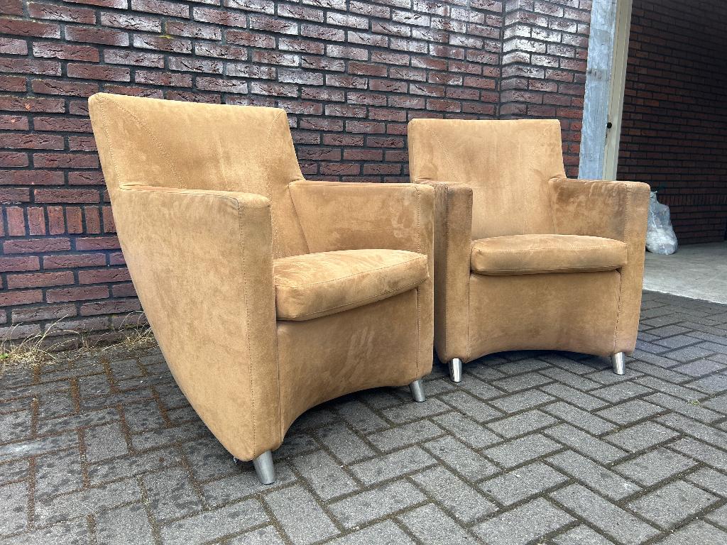 2 Leolux Dolcinea fauteuils crème alcantara, Huis en Inrichting, Fauteuils, Ophalen, Gebruikt, 75 tot 100 cm, Leolux