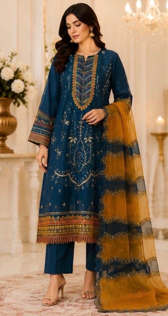 Prachtige Indiase/Pakistaanse Salwar Kameez - Blauw, Maat 38/40 (M), Blauw, Ophalen of Verzenden, Zo goed als nieuw