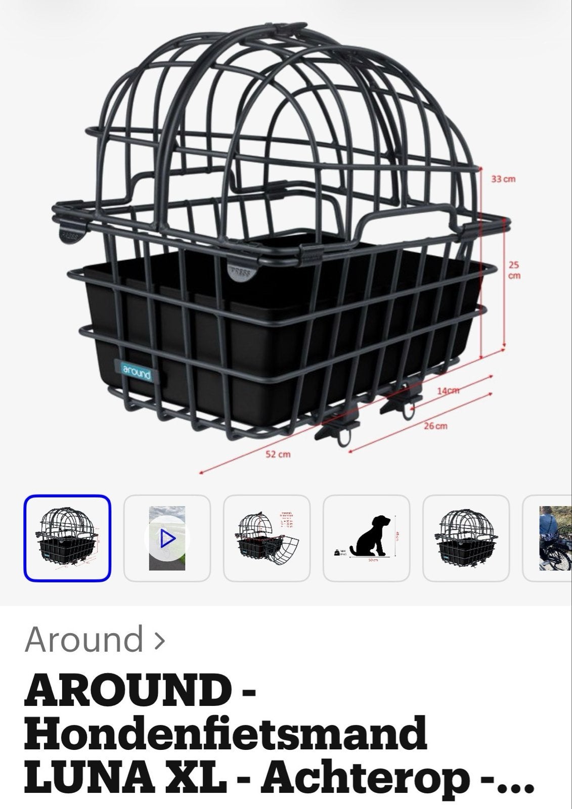 Around Luna XL Hondenfietsmand Achterop, Ophalen, Zo goed als nieuw, Fietsmand