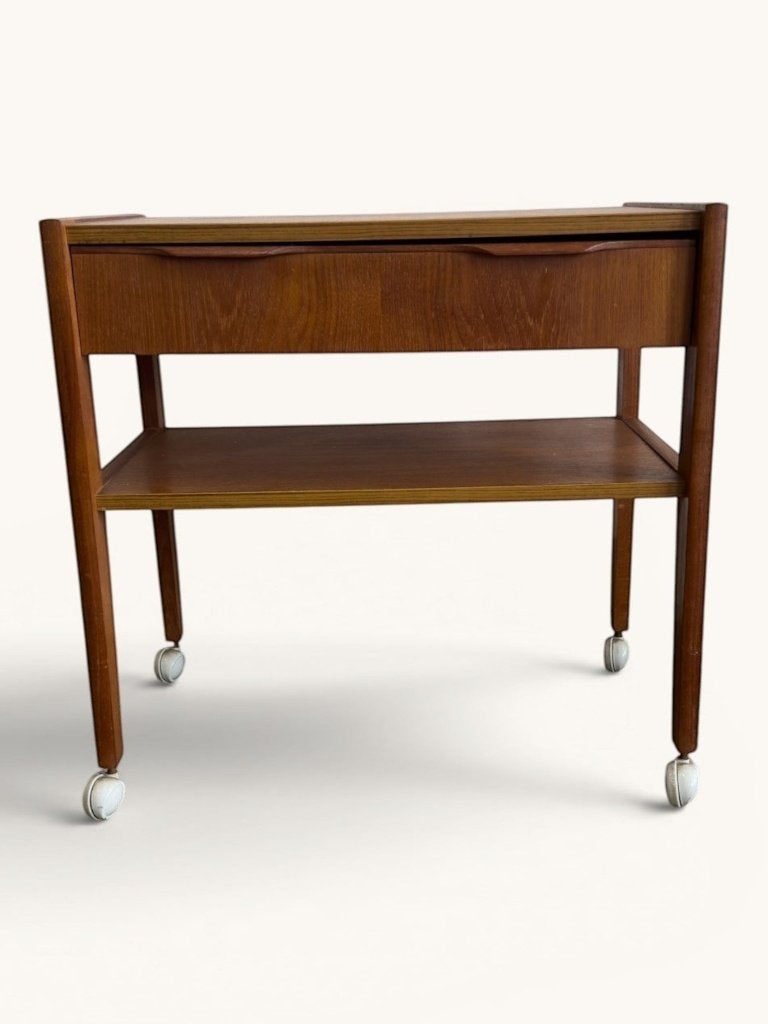 Deense vintage teak trolley op zwenkwieltjes met lade, Ophalen, -, -, -