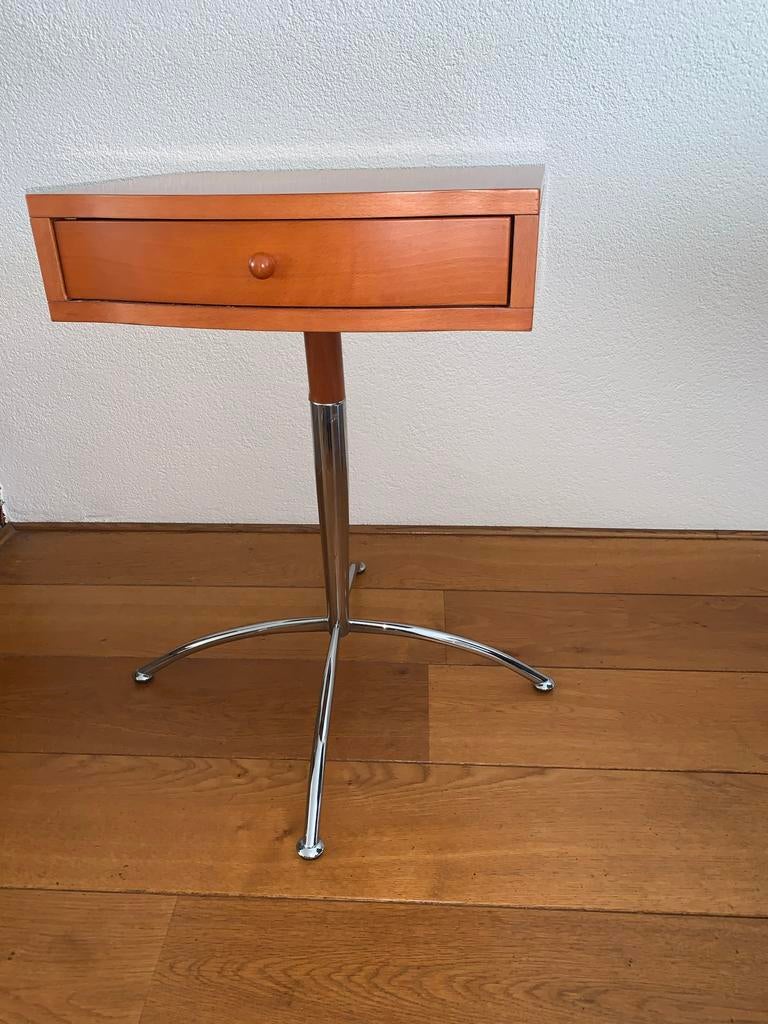 Vintage space age Bijzettafel met Lade - Hout en Chroom, 45 tot 60 cm, Minder dan 55 cm, Ophalen of Verzenden, Zo goed als nieuw