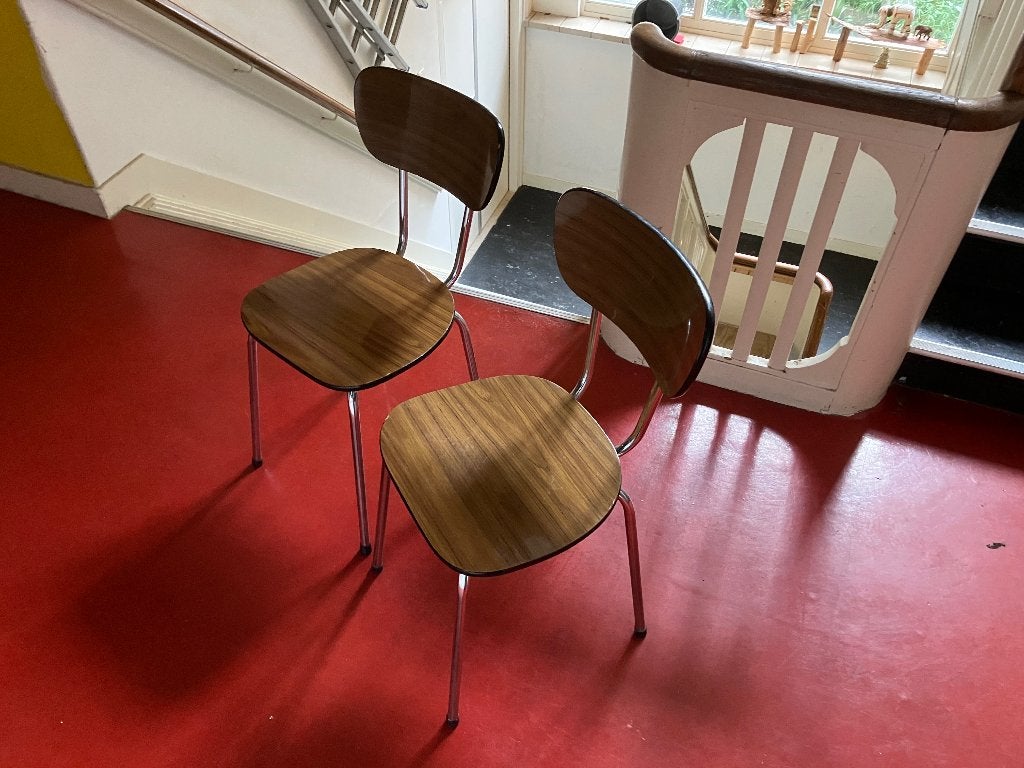 2 Mooie vintage retro stoelen keukenstoelen:zeer goede staat, Huis en Inrichting, Ophalen, Gebruikt, Twee, Bruin