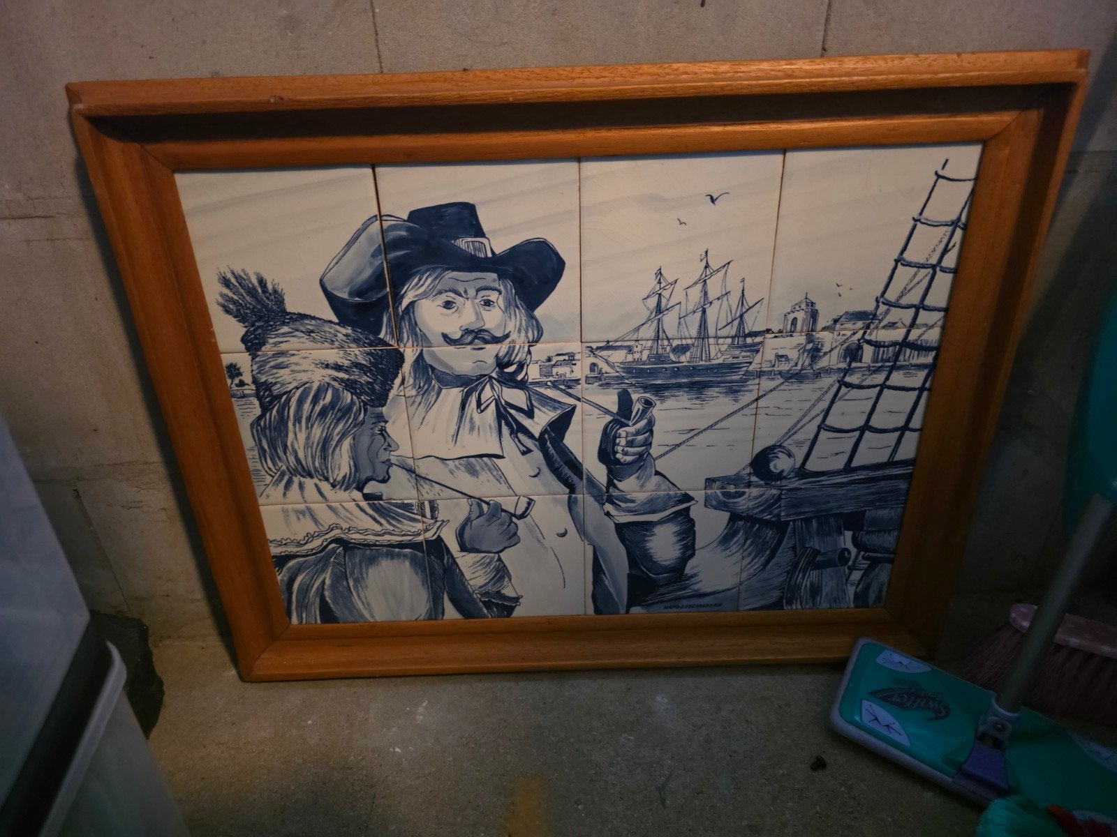 Antieke Delfts Blauwe Tegeltableau met Zeegezicht, Antiek en Kunst, Ophalen of Verzenden