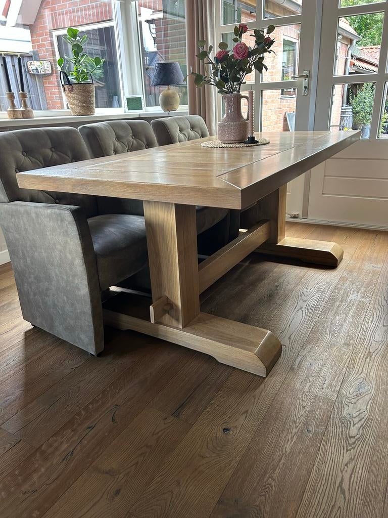 Robuuste eikenhouten eettafel - Landelijke stijl, Huis en Inrichting, Tafels | Eettafels, Ophalen, Eikenhout, 50 tot 100 cm, Zo goed als nieuw