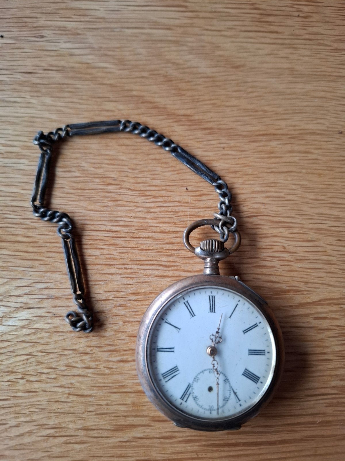 Antiek Zakhorloge met Paard Gravure en Ketting, Overige materialen, Zakhorloge, Met ketting, Voor 1900