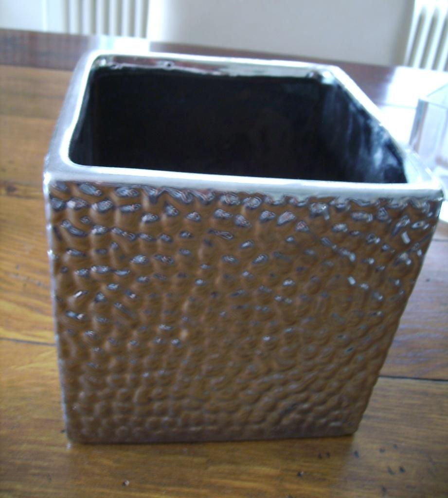 bloempot zilverkleur 12,5 x 12,5 cm., Vierkant, Binnen, Ophalen of Verzenden, Zo goed als nieuw