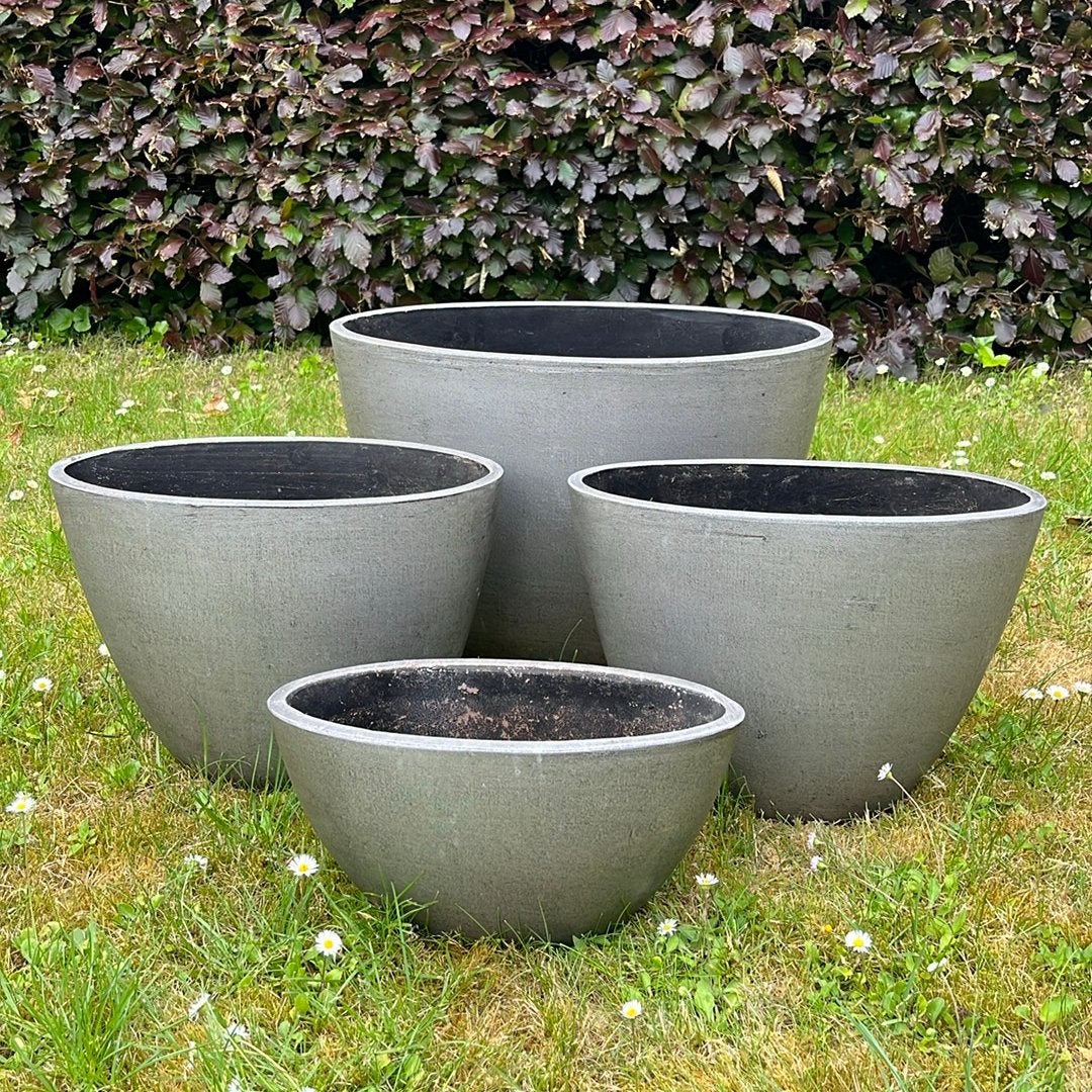 Set grote bloempotten ovaal zilvergrijs HS, Huis en Inrichting, Ophalen, Overige soorten, Halfschaduw, Minder dan 100 cm