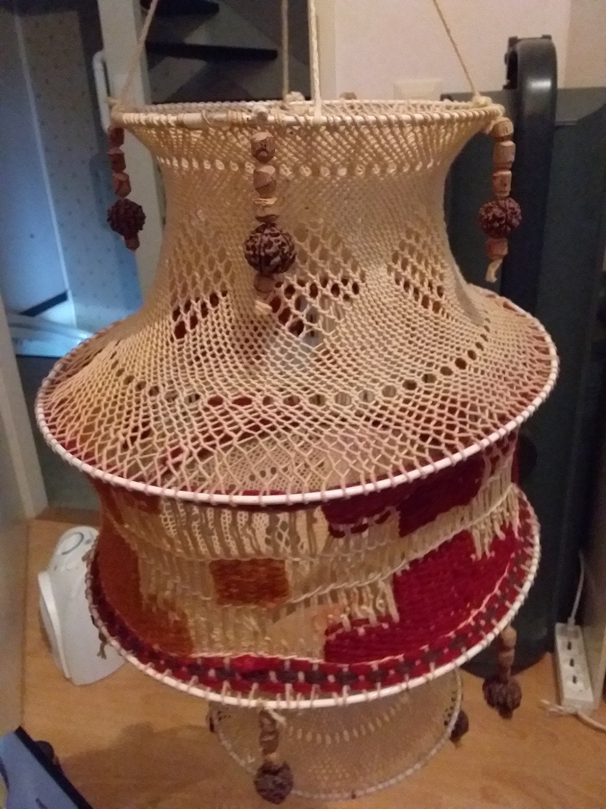 Unieke handgemaakte gehaakte lampenkap, 60 cm hoog, Ophalen, Overige materialen, Gebruikt, 50 tot 75 cm