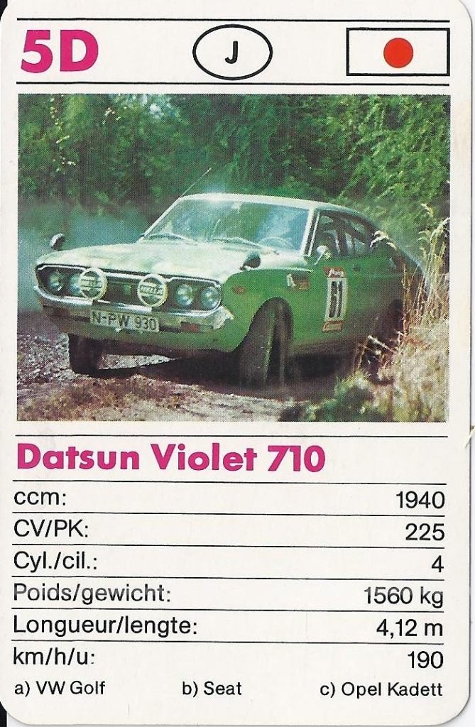 X25 Autokaartje Datsun Violet 710 ( 5 d ), Ophalen of Verzenden, Auto's