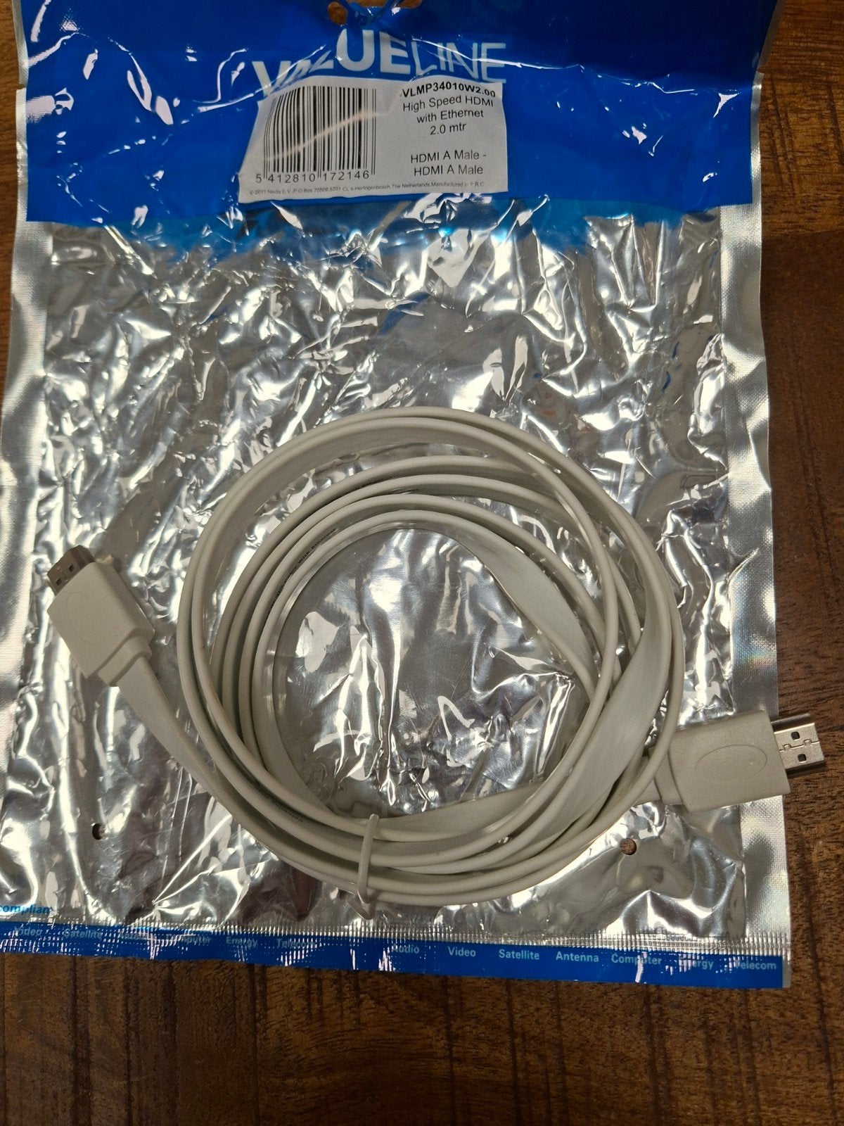 Valueline High Speed HDMI-kabel met Ethernet - 2 meter, Audio, Tv en Foto, Ophalen of Verzenden, Nieuw, 2 tot 5 meter, HDMI-kabel