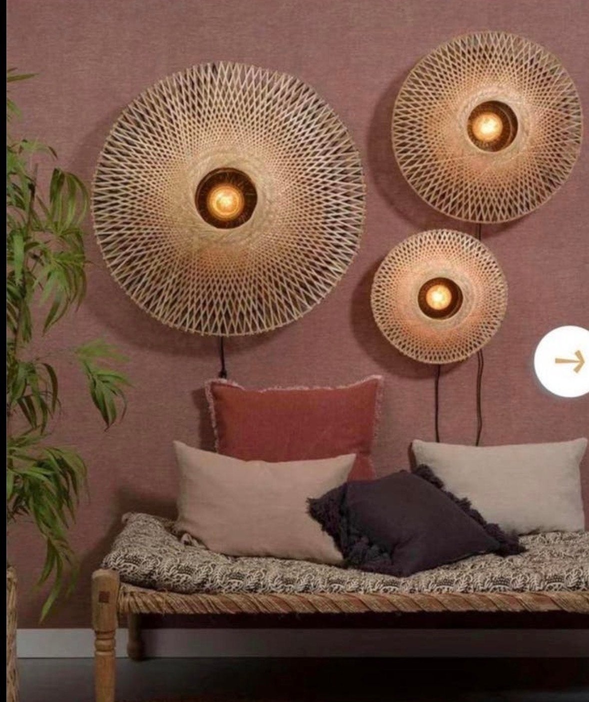Good&Mojo Wandlamp Bamboe - 87 cm NIEUW, Ophalen, Met snoer/stekker, Bruin, Natuurlijk materiaal