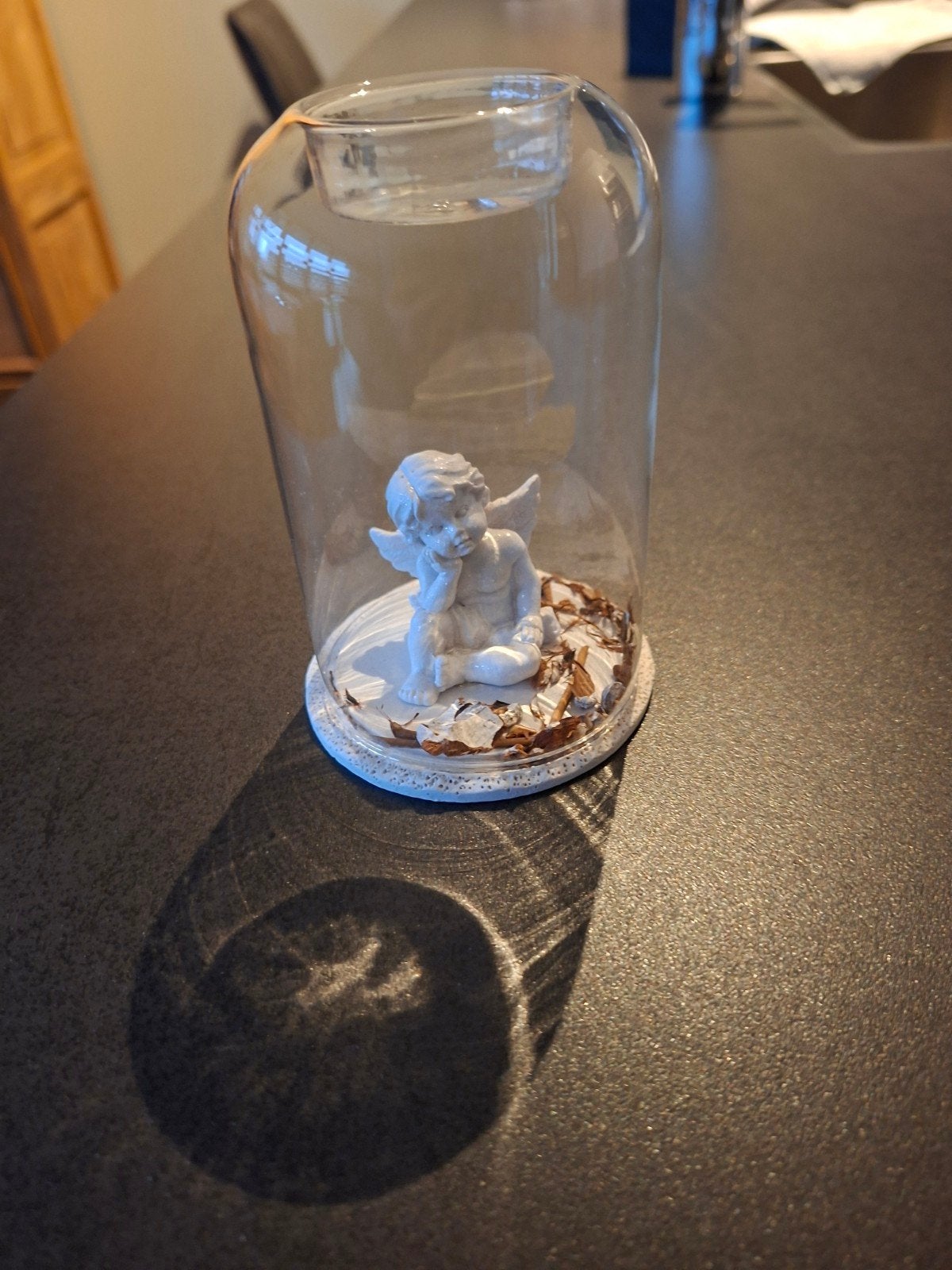 Engeltje in stolp 12 cm hoog, Ophalen, Zo goed als nieuw, Glas, Brocante