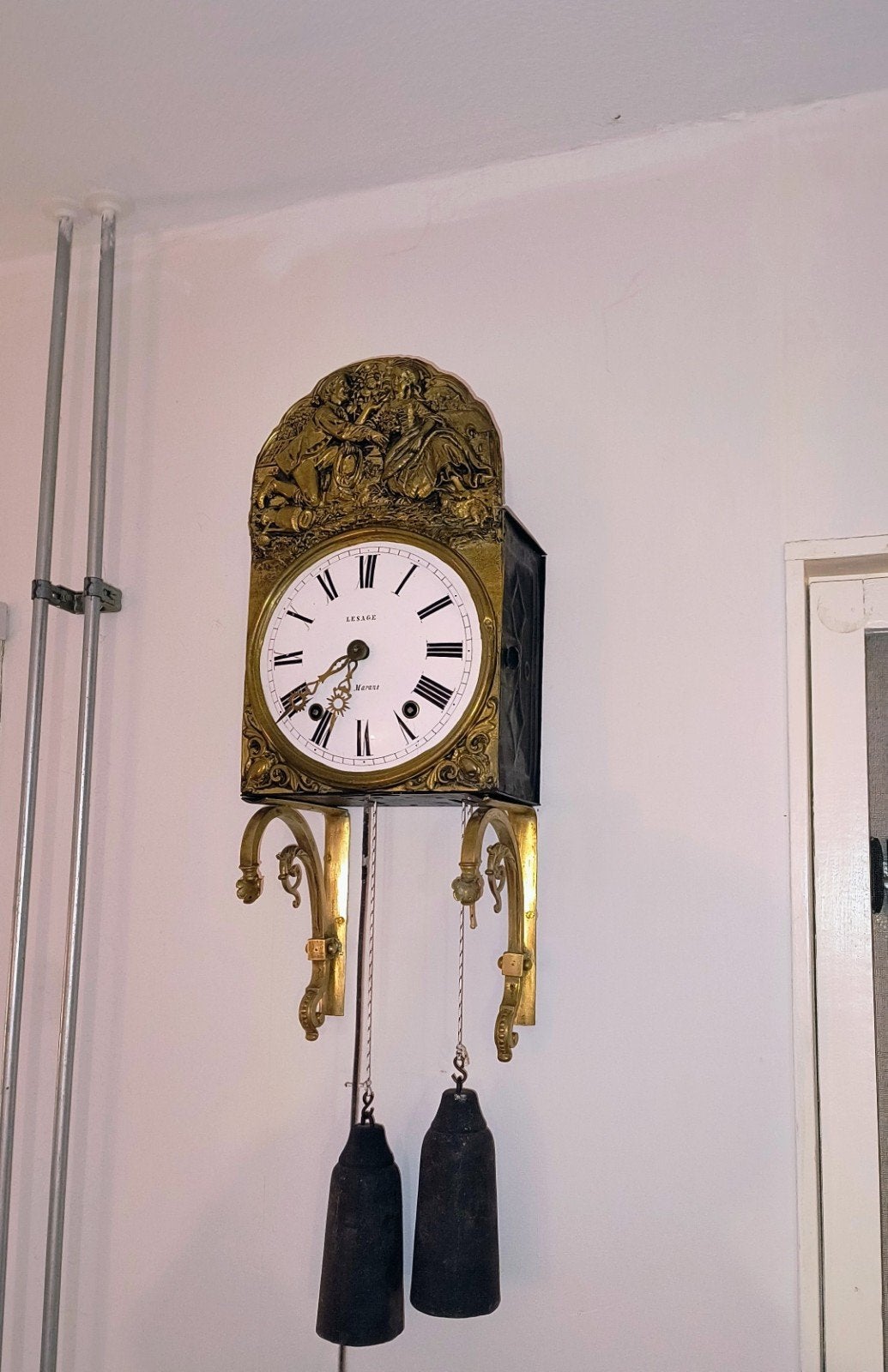 Antieke Franse wandklok met gewichten, Antiek en Kunst, Antiek | Klokken, Ophalen of Verzenden