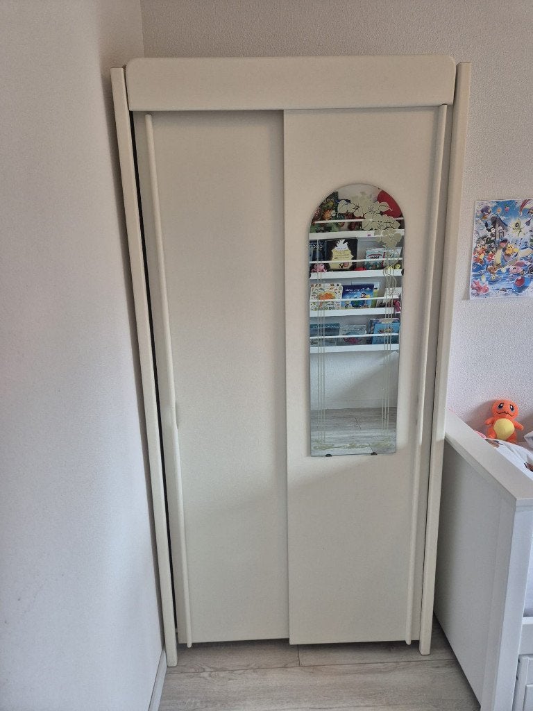 Schuifdeurkast MDF met spiegel Hoog 204 breed 101diep 63 cm, Ophalen, Gebruikt, 200 cm of meer, Met plank(en)