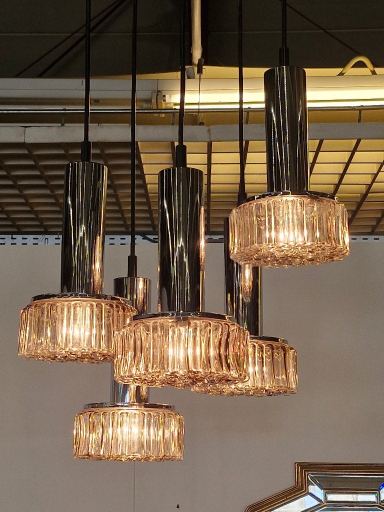 Vintage design cascade hanglamp Staff Leuchten chroom glas, Ophalen, Gebruikt, ., Vintage