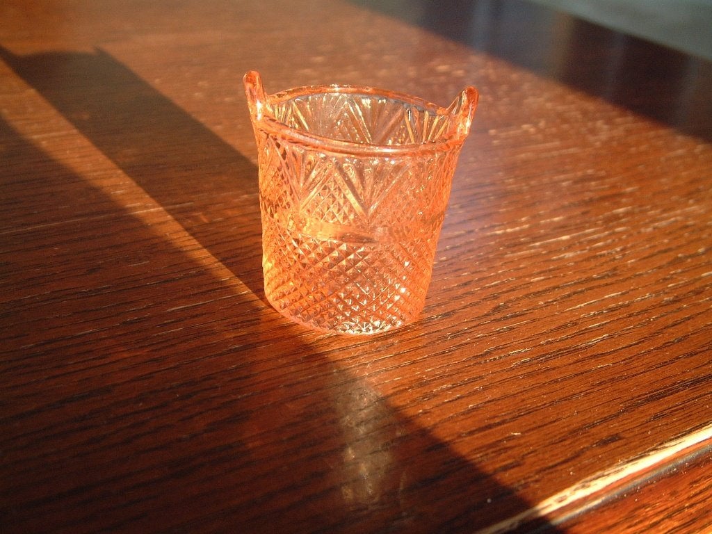 antiek roze glas ruitwaaier wilhelmina diamantslijpsel potje, Antiek en Kunst, Ophalen of Verzenden
