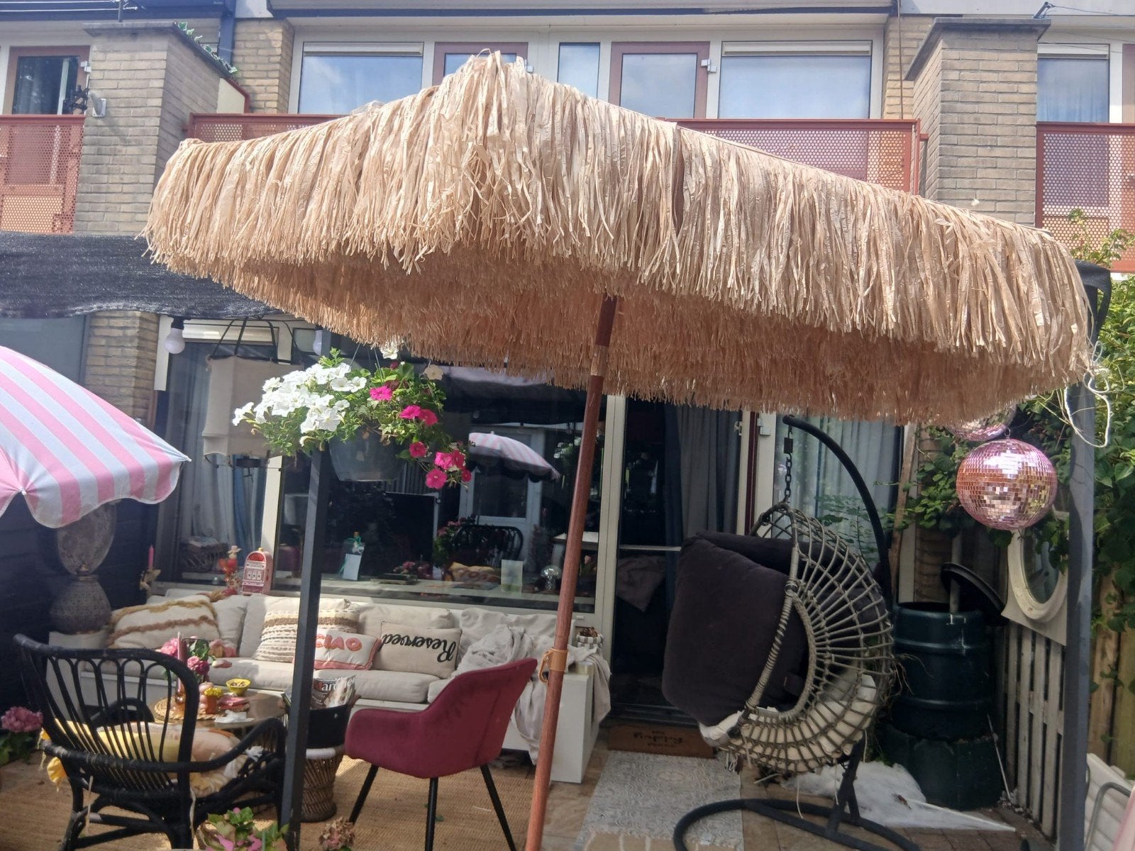 Ibiza vierkante parasol met franjes - Nieuw in doos!, Ophalen of Verzenden, Nieuw, Zweefparasol