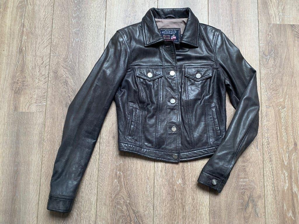 River Woods leer leren jack kort zwart dk. blauw 36/S, Verzenden, River Woods, Zwart, Zo goed als nieuw