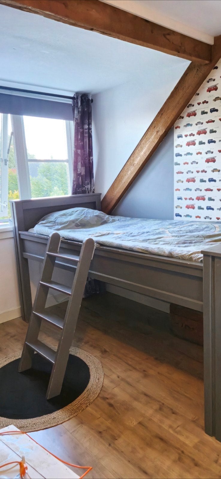 Halfhoogslaper grijs met lattenbodem, Ophalen, 90 cm, Eenpersoons, Minder dan 160 cm