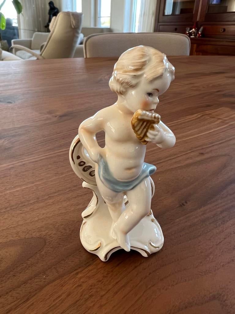 Vintage Goebel Engel met Harp Beeldje - West-Duitsland, Antiek en Kunst, Ophalen of Verzenden