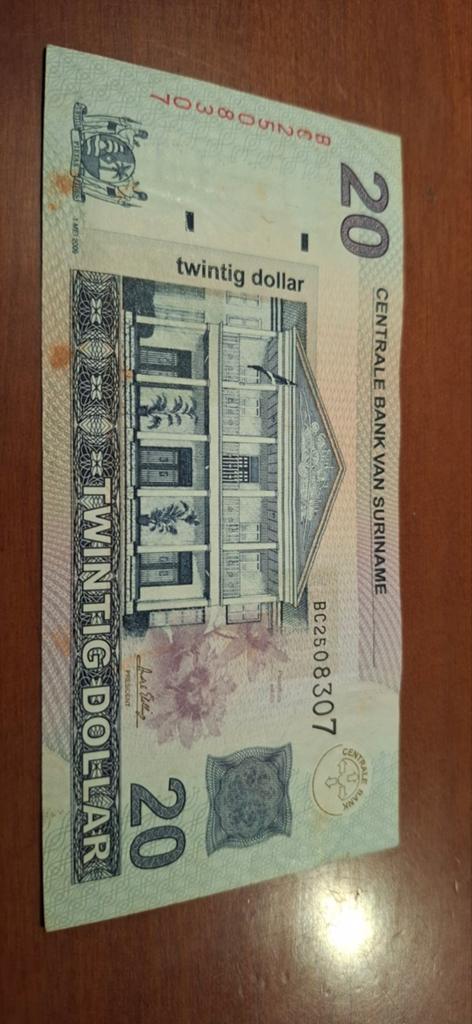 Surinaams 20 dollar biljet - Centrale Bank van Suriname, Ophalen of Verzenden, Zuid-Amerika, Los biljet