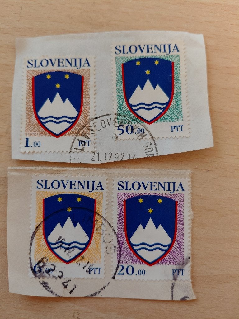 1992 Slovenie staatswapen, Verzenden, Overige landen, Gestempeld