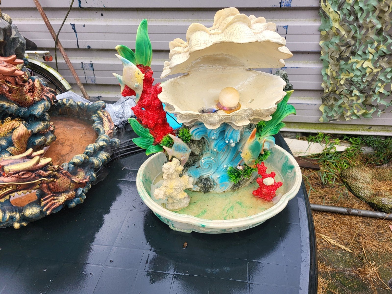 Decoratieve Waterornament met Schelp en Vissen, Ophalen of Verzenden