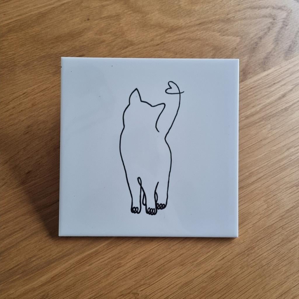 Tegeltje lijntekening lijn tekening kat liefde love cat poes, Ophalen of Verzenden, Nieuw