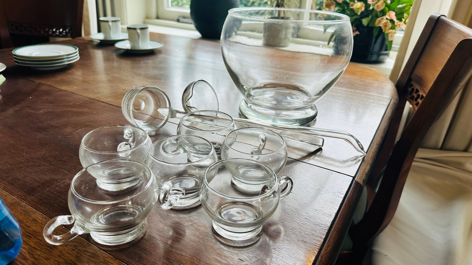 Glazen punchset met kom, 6 kopjes en 2 lepels, Ophalen, Overige typen, Modern, Glas