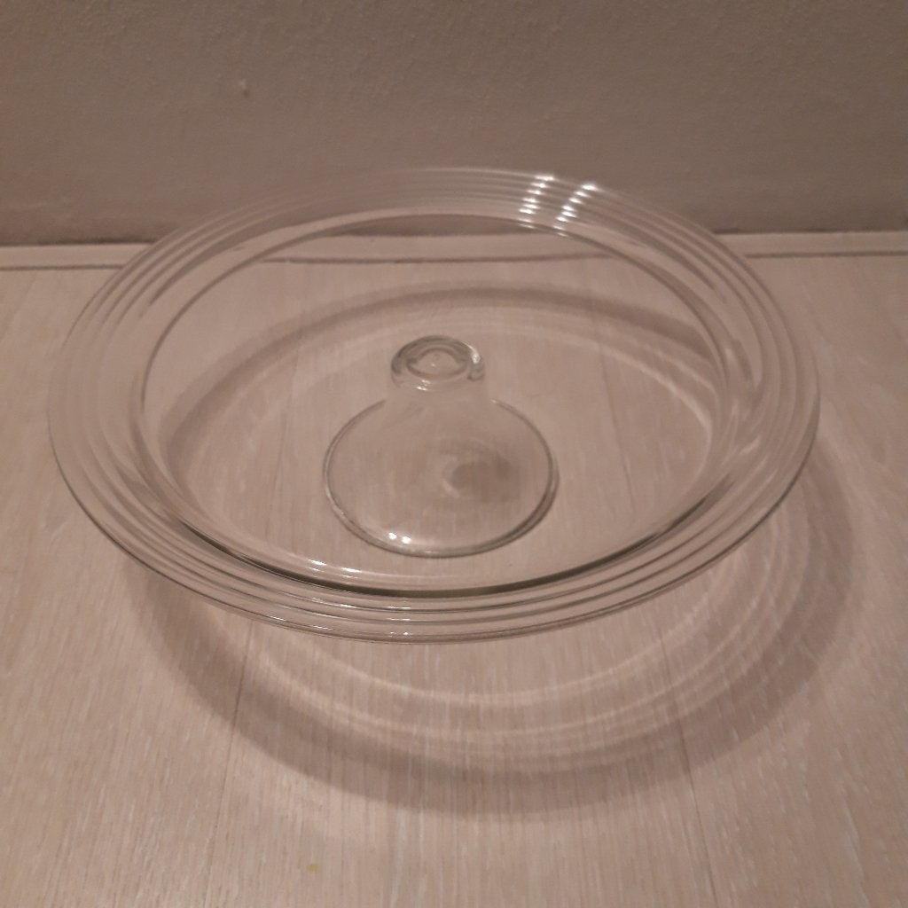 Groot glazen plateau op voet, diameter 36 cm,, Ophalen, Zo goed als nieuw, Modern, Wit