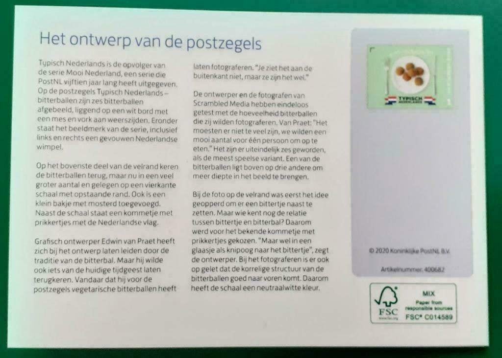 Postzegelmapje 616 - Typisch NL Bitterballen, Verzenden, Na 1940, Postfris